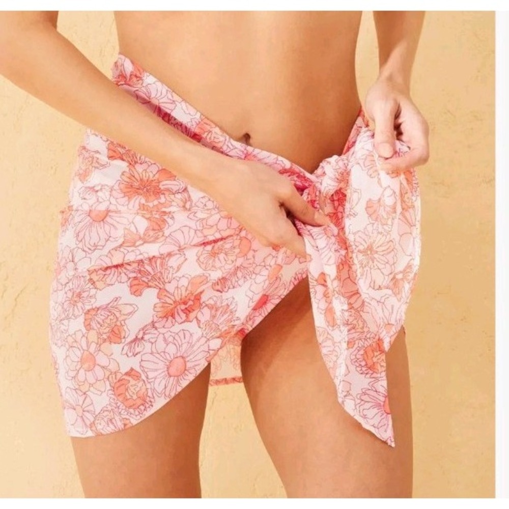 Womens XL Shade & Shore Sarong Cover Up Peach Floral Print (698)